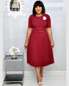 New Plus size women's Summer Style Elegant Ladies  fashion short sleeve pleated high waist Dresses ladies  dress for women