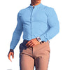 Men's  Casual Shirt Slim Fit Micro-elastic Long Sleeve Comfortable Versatile Stand Collar Tops Camisas  Men Dress Shirt