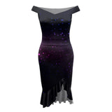 Women'S Party Dress Sexy Off Shoulder Split Ruffle Solid Bodycon Knee-Length Dress Fashion Glitter Party Elegant Dresses Vestido