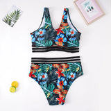Plus Size Swimsuit Leaves Printed High Waist Two Pieces Bikini Set Swimsuit Female Women Beachwear Swimwear Bather Bathing Suit