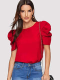 Women Blouse Fashionable Summer Versatile Urban Leisure Bubble Sleeve Round Neck Straight Tube Women's T-shirt Blouses Shirts