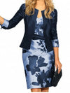 Dress Two Piece Set Short 3/4 Sleeve Top Big Size Wrap Hip Dress Suit Women Clothing 2023 New Arrivals Elegant 2 Piece Set