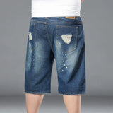 Plus Size Summer Men's Hip-hop Ripped Denim Shorts Fashion Streetwear Harajuku Rock Loose Straight Knee Length Short Jeans