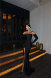 Mozision Strapless Backless Sexy Maxi Dress For Women Fashion Off-shoulder Sleeveless Floral High Split Evening Party Long Dress