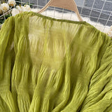 Women Blouse Sexy Deep V Neck Tops Full Puff Sleeve Tight Waist Top Shirts Slim Fit Blouses Elegant Splice Pleated Shirt