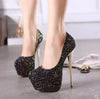 Sexy Platform Shallow Shoes Woman Pumps Round Head Bling Sequins Slip-On Ultra Thin High Heels Party Wedding Shoe Zapatos