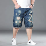 Plus Size Summer Men's Hip-hop Ripped Denim Shorts Fashion Streetwear Harajuku Rock Loose Straight Knee Length Short Jeans