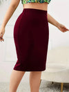 2025 Summer Plus Size Solid Slim Skirt, Casual High Waist Slit Skirt, Women's Plus SizeClothing
