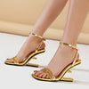 Eilyken Street Style Crystal Diamond Square Toe Womens Sandals Fashion Buckle Strap Strange Heels Summer Shoes