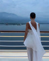 Mozision Elegant Strapless Sexy Maxi Dress For Women Gown With Scarf Off-shoulder Sleeveless Backless Split Beach Long Dress