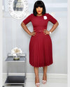 New Plus size women's Summer Style Elegant Ladies  fashion short sleeve pleated high waist Dresses ladies  dress for women
