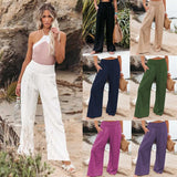 Plus Size 3XL 2019 Summer New Hot Cotton Linen Women Wide Legs Pants Solid Casual High Waist Button Trousers Female Loose Pants